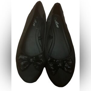 A.Co black satin flats with sequins Bow size 7